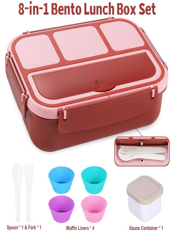 shell and turtle Bento Box Adult Lunch Box, Lunch Containers for Kids Girls Boys with 4 Compartments, Lunchable Food Container with Utensils, Sauce Jar, Muffin Liners, 40 Oz/5 Cup, Retro Red - Image 5
