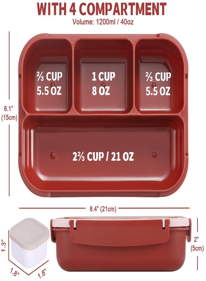 shell and turtle Bento Box Adult Lunch Box, Lunch Containers for Kids Girls Boys with 4 Compartments, Lunchable Food Container with Utensils, Sauce Jar, Muffin Liners, 40 Oz/5 Cup, Retro Red - Image 2