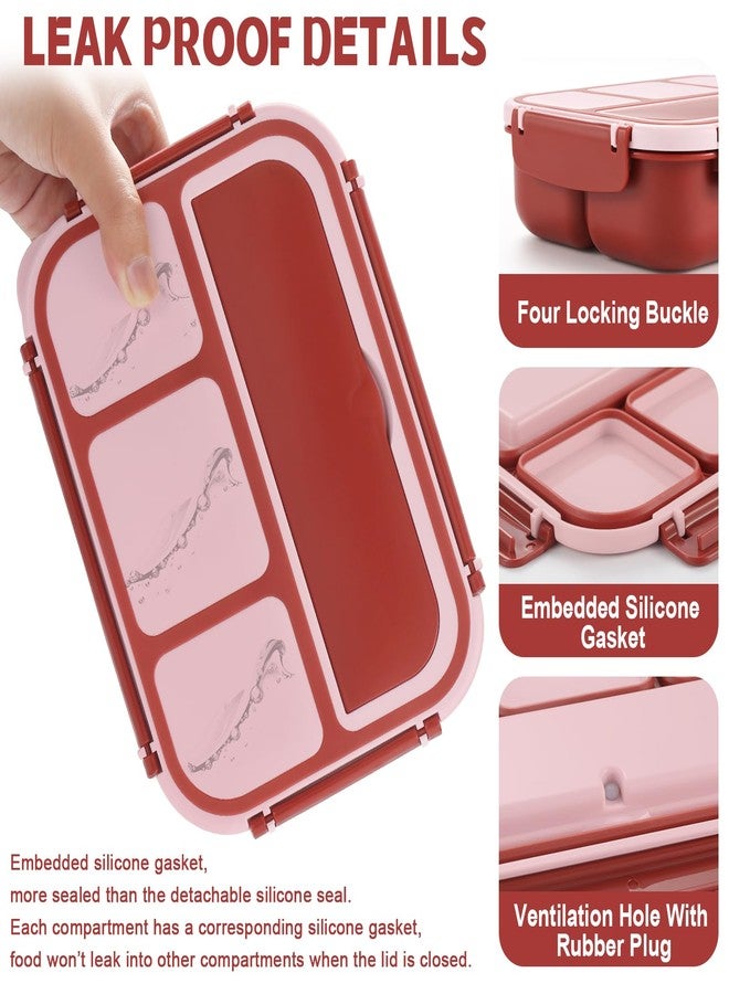 shell and turtle Bento Box Adult Lunch Box, Lunch Containers for Kids Girls Boys with 4 Compartments, Lunchable Food Container with Utensils, Sauce Jar, Muffin Liners, 40 Oz/5 Cup, Retro Red - Image 4