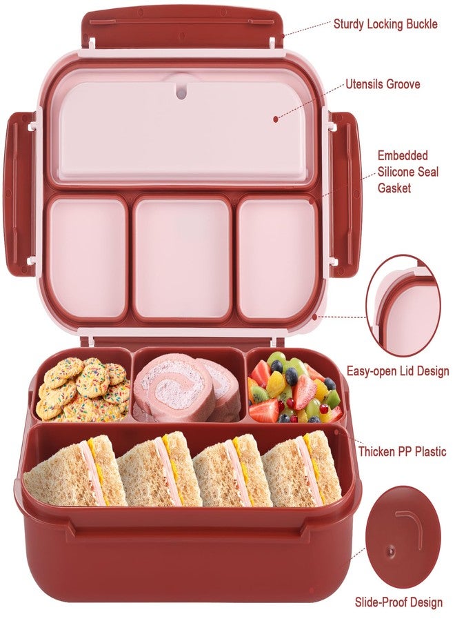 shell and turtle Bento Box Adult Lunch Box, Lunch Containers for Kids Girls Boys with 4 Compartments, Lunchable Food Container with Utensils, Sauce Jar, Muffin Liners, 40 Oz/5 Cup, Retro Red - Image 3