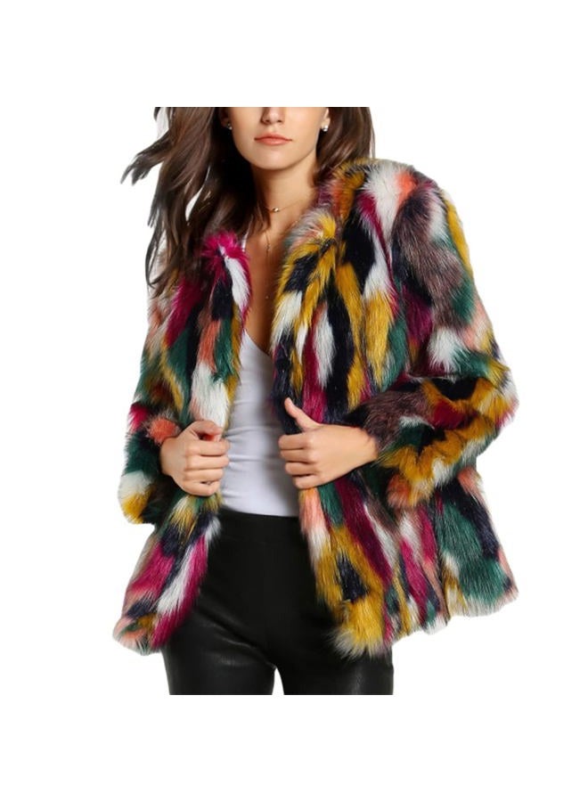 Gihuo Women's Winter Luxury Multicolor Faux Fur Coat Winter Jackets Winter Clothes Warm Open Front Outwear Fuzzy Jacket, Multicolor, S - Image 1