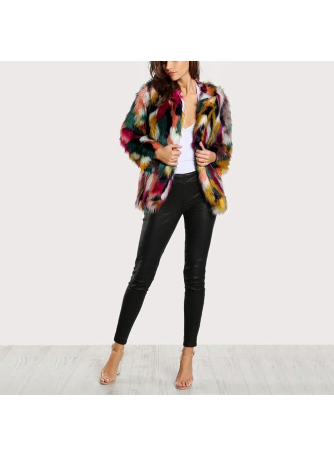 Gihuo Women's Winter Luxury Multicolor Faux Fur Coat Winter Jackets Winter Clothes Warm Open Front Outwear Fuzzy Jacket, Multicolor, S - Image 2