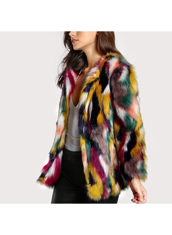Gihuo Women's Winter Luxury Multicolor Faux Fur Coat Winter Jackets Winter Clothes Warm Open Front Outwear Fuzzy Jacket, Multicolor, S - Image 3