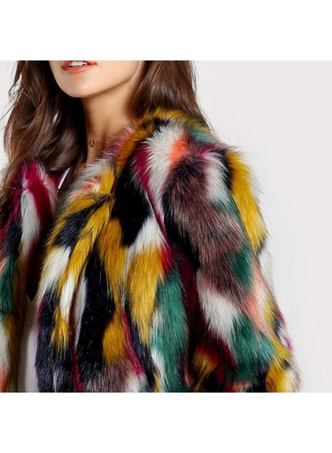 Gihuo Women's Winter Luxury Multicolor Faux Fur Coat Winter Jackets Winter Clothes Warm Open Front Outwear Fuzzy Jacket, Multicolor, S - Image 5