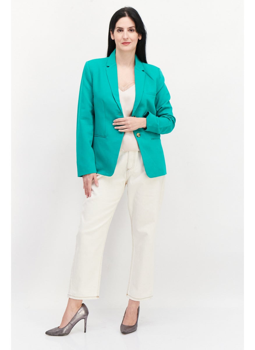 French Connection Women Notched Collar Long Sleeve Casual Blazer, Green  - Image 3