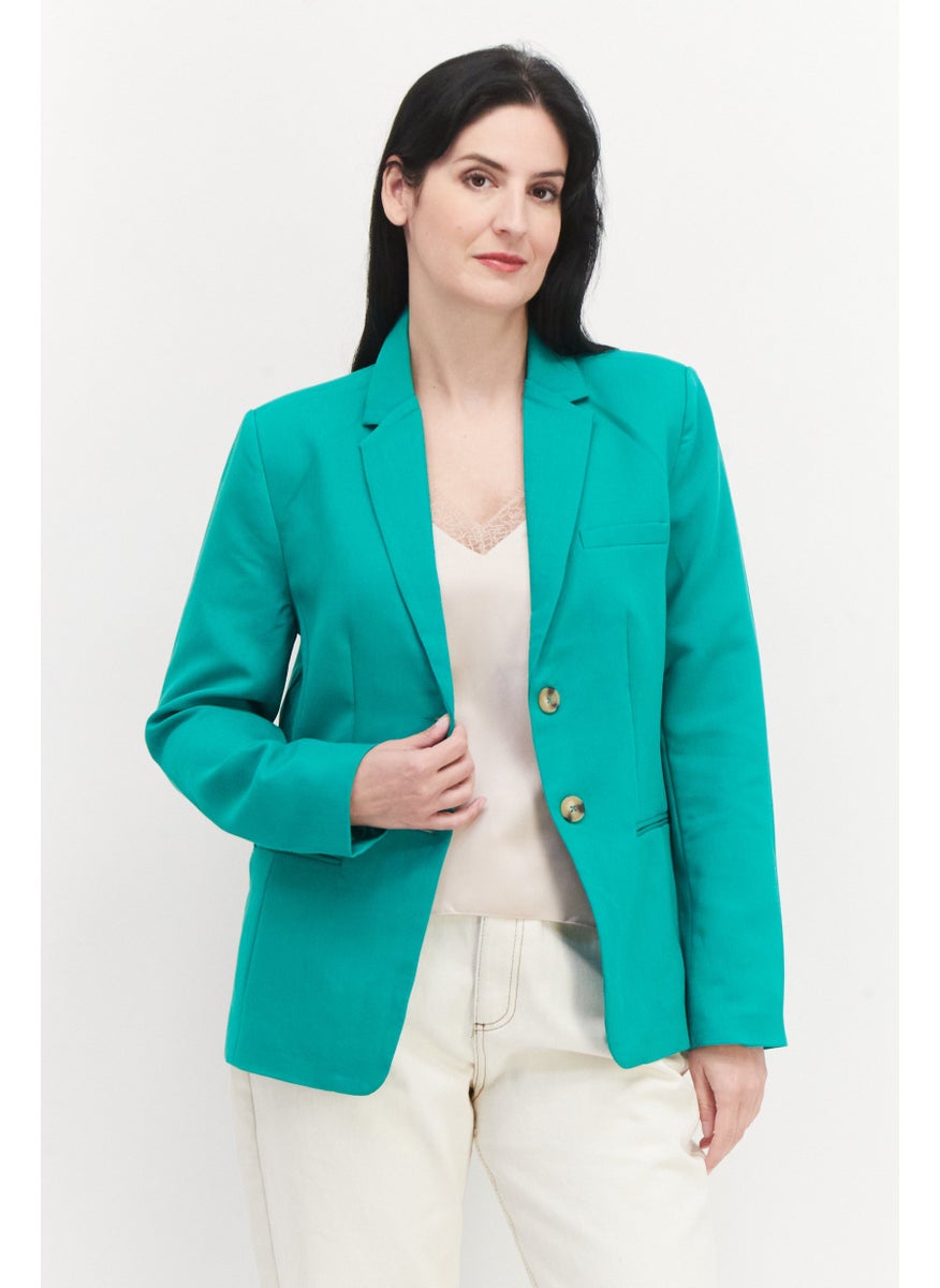 French Connection Women Notched Collar Long Sleeve Casual Blazer, Green  - Image 1