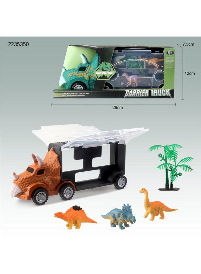 Boy Sliding Triceratops Dinosaur Children's Toy Car Transport Container Truck With Iron Animal Pullback Car 3PCs-Color:2235351  - Image 4
