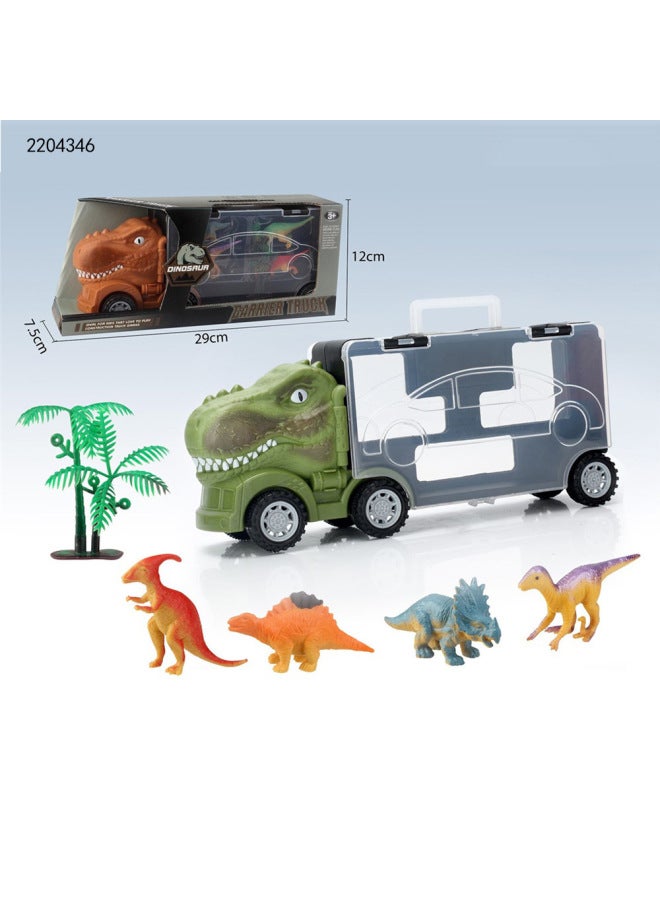 Boy Sliding Triceratops Dinosaur Children's Toy Car Transport Container Truck With Iron Animal Pullback Car 3PCs-Color:2235351  - Image 2