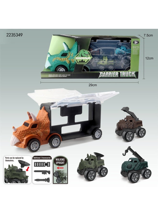 Boy Sliding Triceratops Dinosaur Children's Toy Car Transport Container Truck With Iron Animal Pullback Car 3PCs-Color:2235351  - Image 3