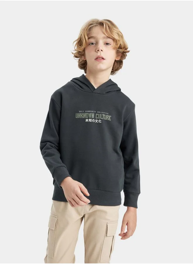 DeFacto Regular Fit Graphic Print Hooded Sweatshirt by Styli