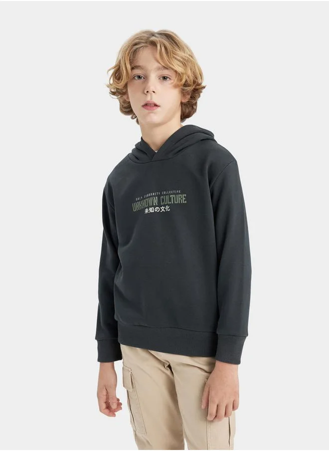 DeFacto Regular Fit Graphic Print Hooded Sweatshirt by Styli
