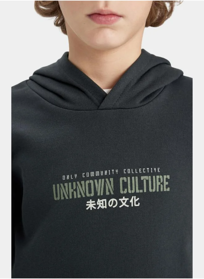 DeFacto Regular Fit Graphic Print Hooded Sweatshirt by Styli