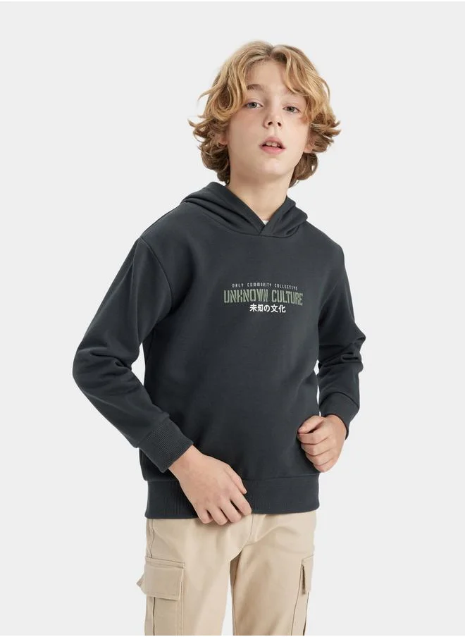 DeFacto Regular Fit Graphic Print Hooded Sweatshirt by Styli