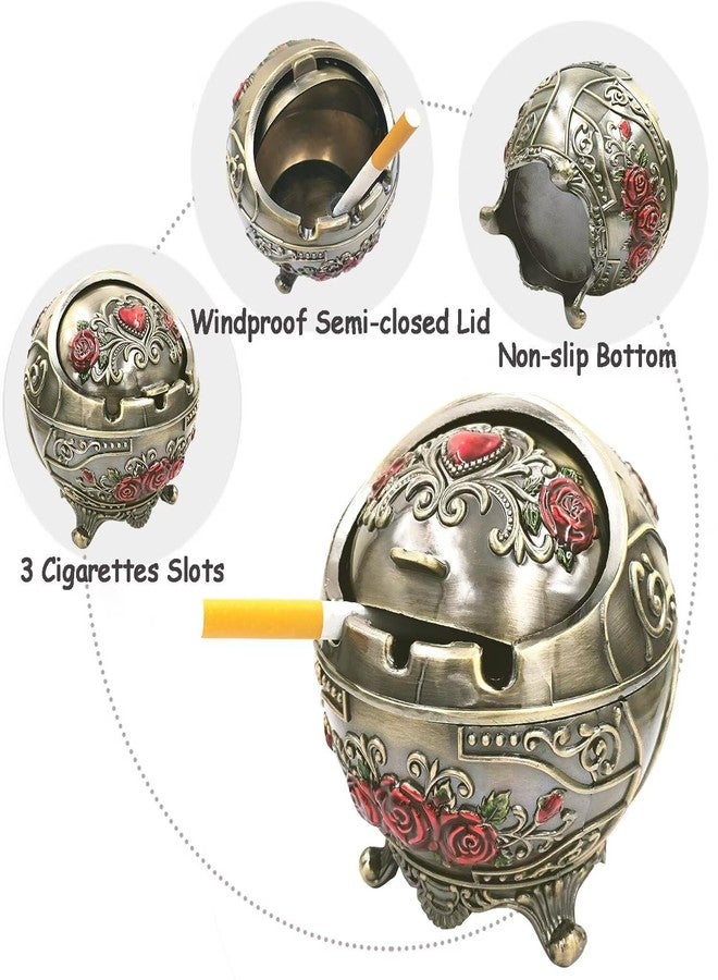 Hourwof Vintage Windproof Ashtray with Lid for Cigarettes,Decorative Ashtray for Outdoor Indoor Patio Balcony Home Office Decor,Bronze - Image 3