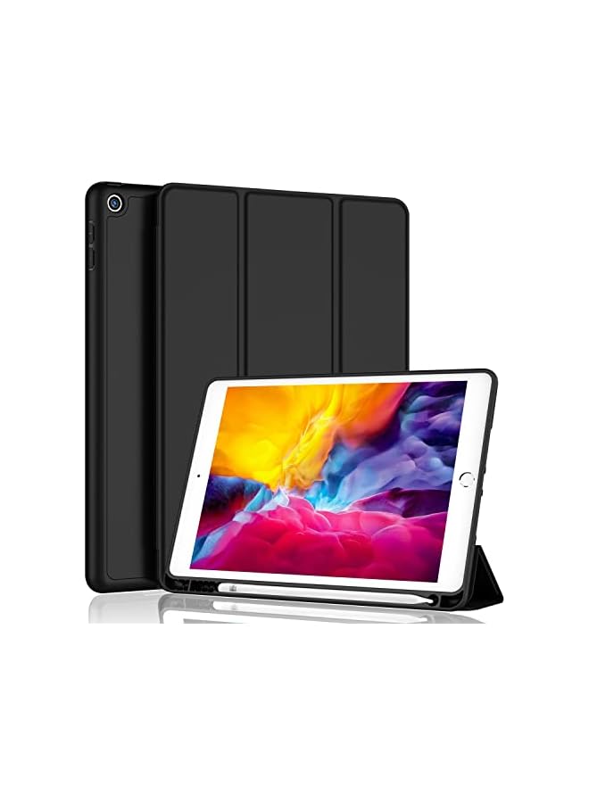 DUSALA iPad 9.7 Case (2018/2017 Model, 6th/5th Generation), Smart Cover with Pencil Holder and Soft Baby Skin Silicone Back and Full Body Protection, Auto Wake/Sleep Cover (Black) - Image 1