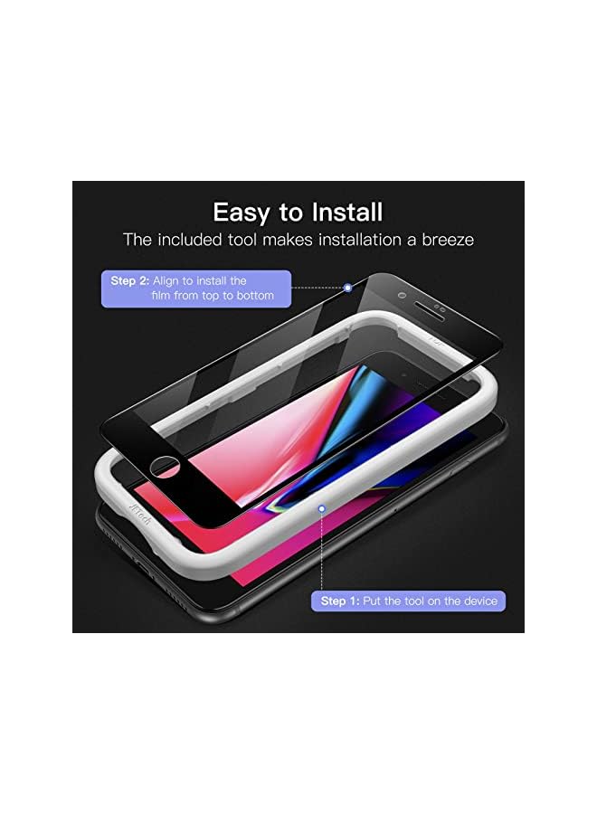 Jetech Full Coverage Screen Protector For Iphone Se 3 (2022)/Se 2 (2020)/8/7 4.7-Inch, Black Edge Tempered Glass Film With Easy Installation Tool, Case-Friendly, Hd Clear, 3-Pack (Black) - Image 3