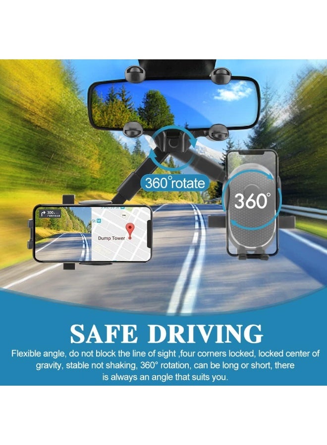 Multi-Function Car Phone Holder Mounted on Rearview Mirror, Universal Adjustable Phone Mount with 360° Rotation and Strong Grip Compatible with All Smartphones for Safe Driving - Image 4