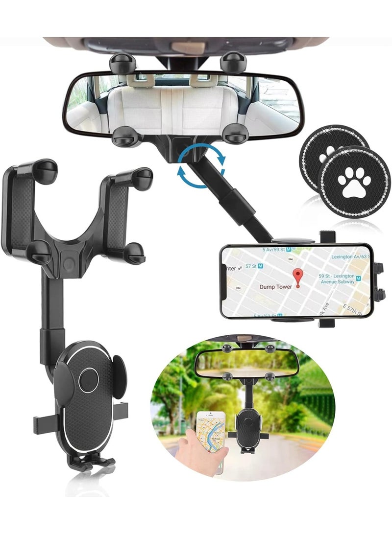 Multi-Function Car Phone Holder Mounted on Rearview Mirror, Universal Adjustable Phone Mount with 360° Rotation and Strong Grip Compatible with All Smartphones for Safe Driving - Image 2