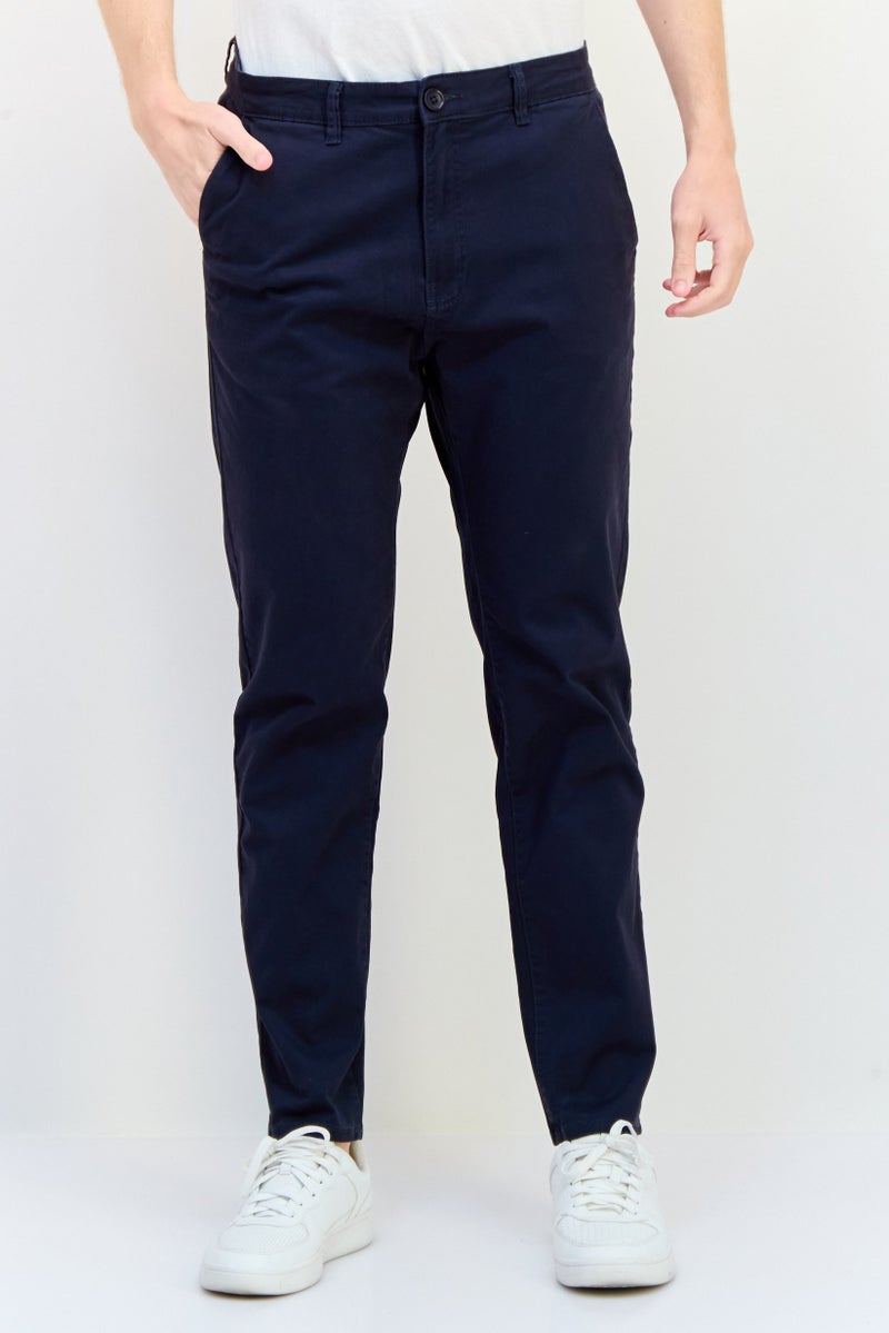 833 POLICE Men Slim Fit Solid Chino Pant, Navy - Image 1