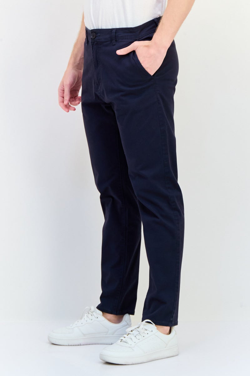 833 POLICE Men Slim Fit Solid Chino Pant, Navy - Image 3