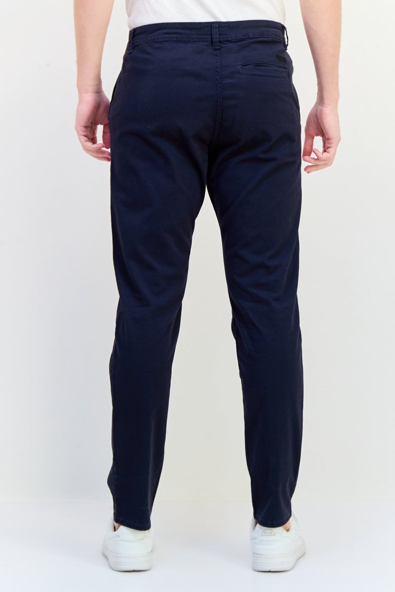 833 POLICE Men Slim Fit Solid Chino Pant, Navy - Image 4