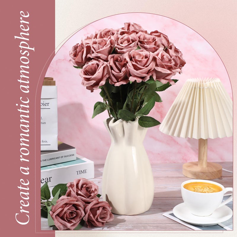 Hotop 20 Pcs Artificial Rose Flowers with Long Stem,Real Touch Silk Realistic Plastic Bouquet Roses Bulk for Home Decor Bridal Wedding Party Table Centerpieces Decorations(Dusty) - Image 4