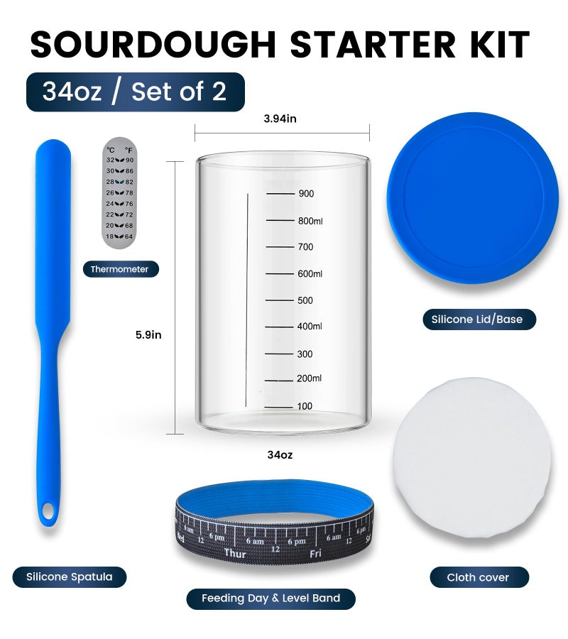 Adodeen Sourdough Starter Jar,Sourdough Starter Kit â€“ 2 Pack 34oz Organic Sour Dough Glass Jars Wide Mouth,Fermenters Tool For Home Bakers,Bread Baking Supplies,Large Glass Container With Lid - Image 3