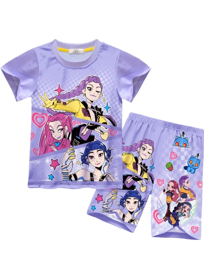 عام كبوب شيطان الصيادين المتوسطة والكبيرة الأطفال المنزل قصيرة الأكمام + السراويل تي شيرت مجموعة كهدية للعائلة والأصدقاء - Image 1