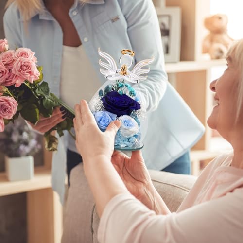 FIACO Gifts for Women Birthday Preserved Rose Forever Flower in Glass Angel Figurines Fresh Flowers for Delivery Prime for Mom Real Roses for Grandma Sister Wife Her from Daughter - Image 4