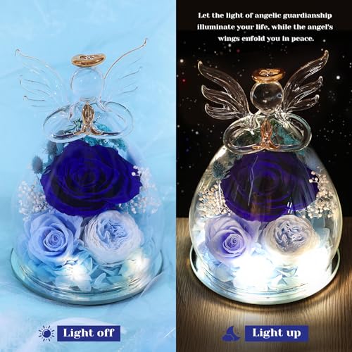 FIACO Gifts for Women Birthday Preserved Rose Forever Flower in Glass Angel Figurines Fresh Flowers for Delivery Prime for Mom Real Roses for Grandma Sister Wife Her from Daughter - Image 3