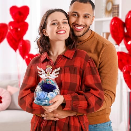 FIACO Gifts for Women Birthday Preserved Rose Forever Flower in Glass Angel Figurines Fresh Flowers for Delivery Prime for Mom Real Roses for Grandma Sister Wife Her from Daughter - Image 5