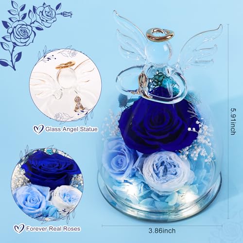 FIACO Gifts for Women Birthday Preserved Rose Forever Flower in Glass Angel Figurines Fresh Flowers for Delivery Prime for Mom Real Roses for Grandma Sister Wife Her from Daughter - Image 2