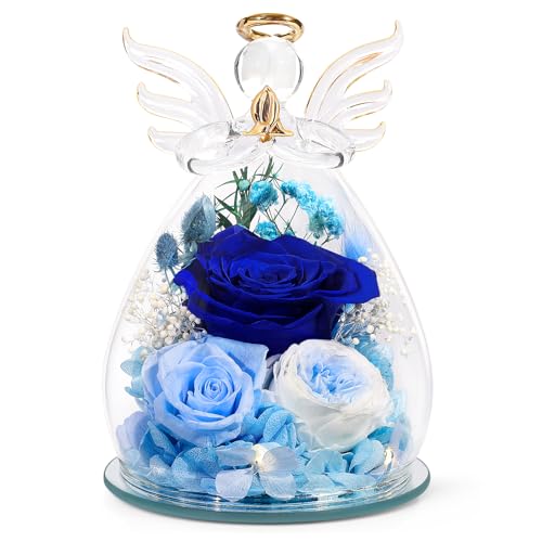 FIACO Gifts for Women Birthday Preserved Rose Forever Flower in Glass Angel Figurines Fresh Flowers for Delivery Prime for Mom Real Roses for Grandma Sister Wife Her from Daughter - Image 1