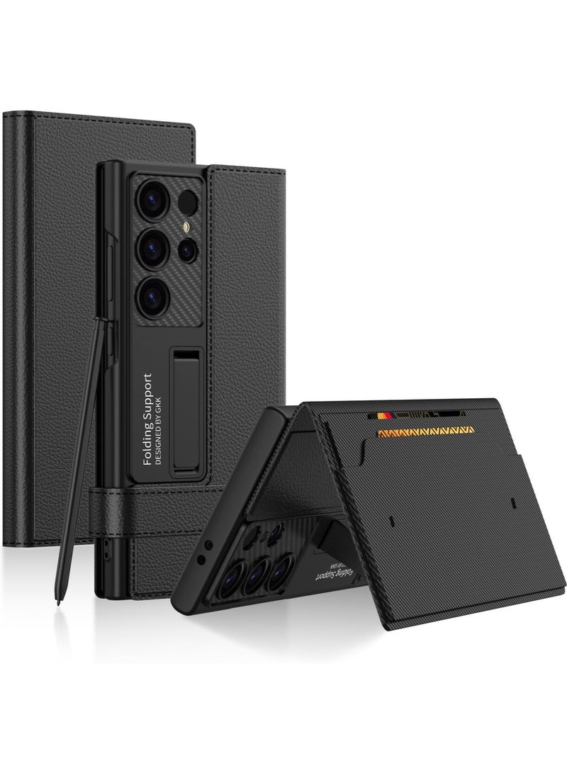 general Case Compatible with Flip Card Holder, Wallet, Card Holder, Samsung S24 Ultra Phone Case, Carbon Fiber Wallet Case  - Image 1