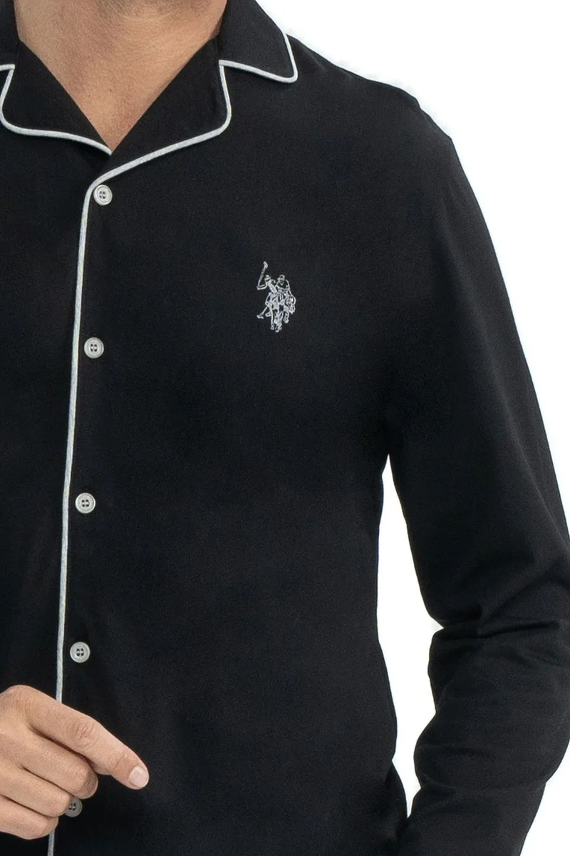 U.S. Polo Assn. BASE. Polo Assn. 12039 Men's Long Sleeve Front Buttoned Shirt Pajama Set-Black