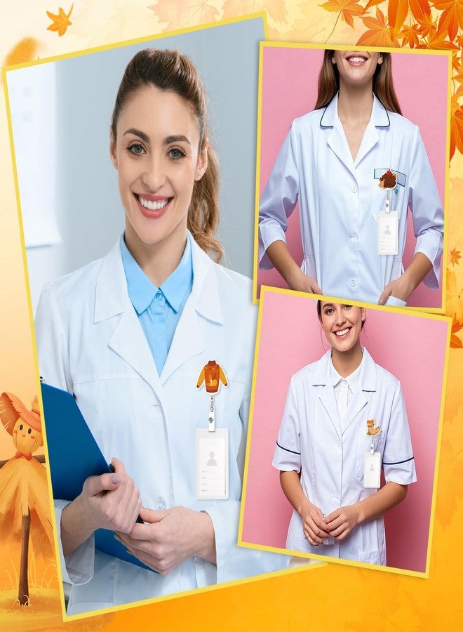 بكرة شارات جانسون الخريفية، 12 قطعة، بكرة شارات للممرضات، مشابك شارات الأسماء، حامل شارات خريفي قابل للسحب، أكريليك، على شكل يقطينة، سنجاب، قنفذ، فطر، لطلاب التمريض (12 تصميمًا) - Image 4
