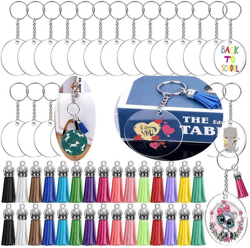 DIY Crafts 6 Pcs Silver Acrylic Keychain Blanks Clear Keychains for Vinyl Kit Including Acrylic Blanks Keychain Tassels Rings Jump Rin 6 Pcs Silver - Image 1