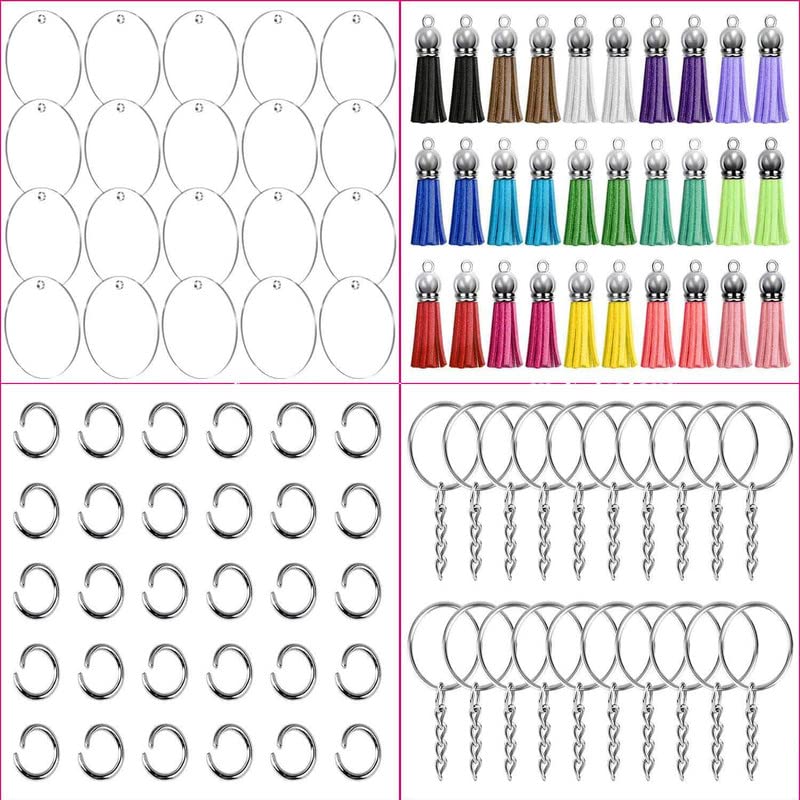 DIY Crafts 6 Pcs Silver Acrylic Keychain Blanks Clear Keychains for Vinyl Kit Including Acrylic Blanks Keychain Tassels Rings Jump Rin 6 Pcs Silver - Image 2
