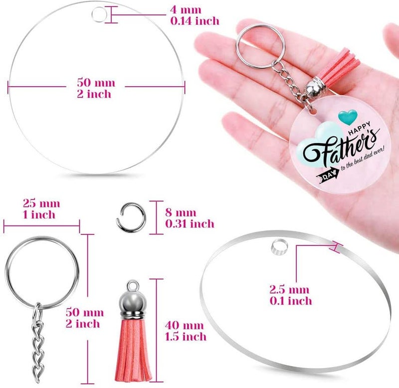 DIY Crafts 6 Pcs Silver Acrylic Keychain Blanks Clear Keychains for Vinyl Kit Including Acrylic Blanks Keychain Tassels Rings Jump Rin 6 Pcs Silver - Image 4