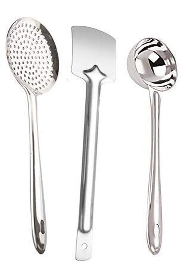 RJ kitchenware Store VOMI RJ kitchenware Store Serving Spoons Stainless Steel Kitchen Cooking & Set of 3 spoons for cooking jhar palta chamcha combo pack Stainless Steel Kitchen Cooking & Serving Spoons Set of 3 combo pack Cooking & Serving Spoons Set of 3 teel Deep Ladle | Soup/Milk Ladle/Karchi | Cooking and Serving Spoon for Kitchen (Pack of 3, Combo Ladle Set) - Image 1