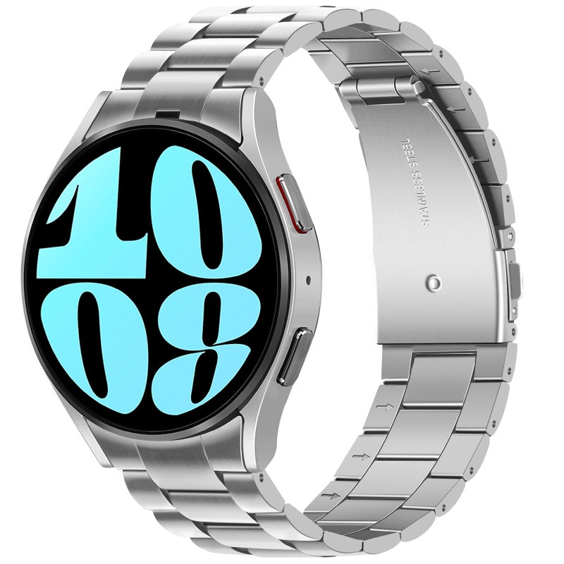 Anlinser No Gap Bands Compatible with Samsung Galaxy Watch 7/6/5/4/FE Band 44mm 40mm/Watch 6 Classic Band 47mm 43mm/Watch 5 Pro 45mm/Watch 4 Classic, 20mm Metal Strap for Women Men, Silver - Image 1