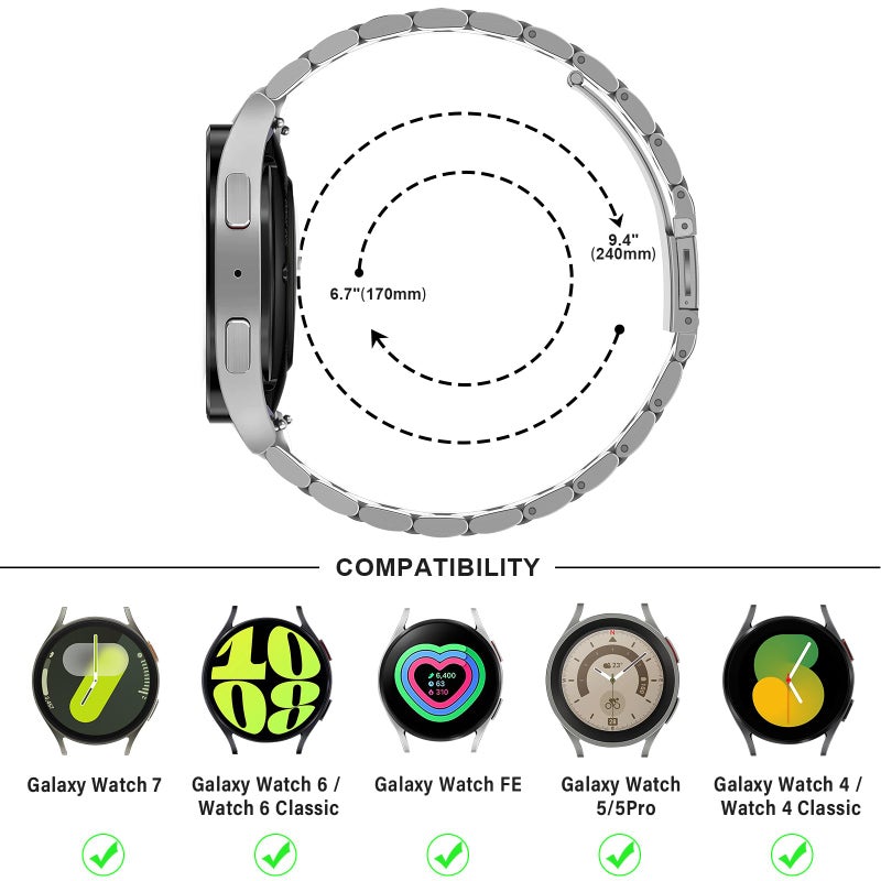 Anlinser No Gap Bands Compatible with Samsung Galaxy Watch 7/6/5/4/FE Band 44mm 40mm/Watch 6 Classic Band 47mm 43mm/Watch 5 Pro 45mm/Watch 4 Classic, 20mm Metal Strap for Women Men, Silver - Image 5