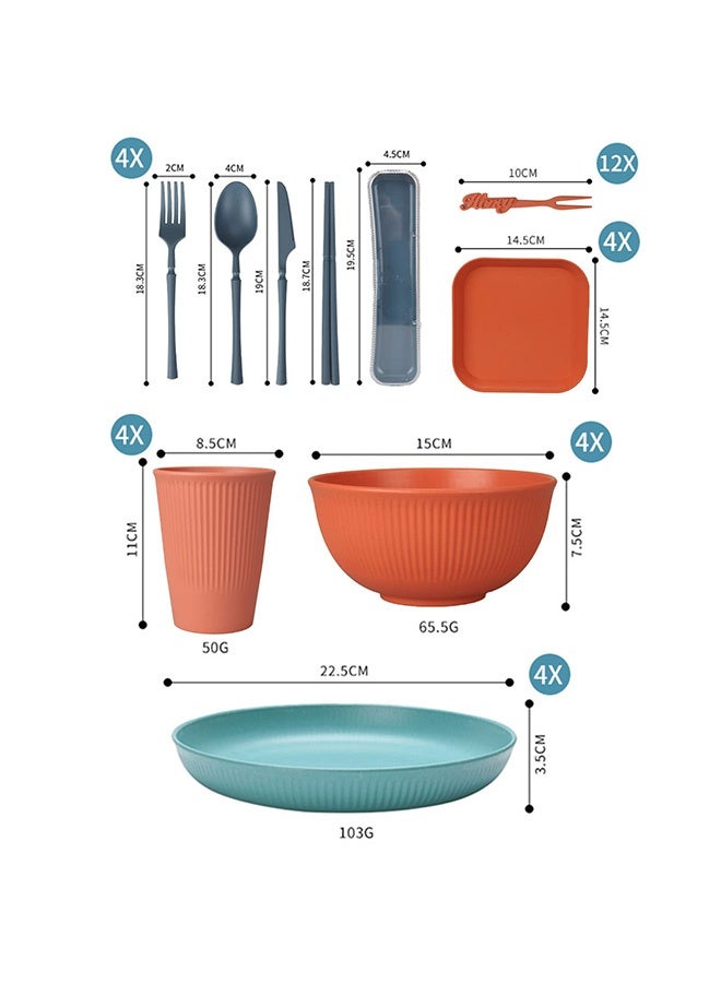 Peachjoy 48pcs Unbreakable Dinnerware Sets for 4 People, Camping Plates and Bowls Set, Plastic Picnic Dinner Sets, Lightweight Colorful BBQ Plastic Serving Plates, Bowls, Cups,Cutlery Set, Forks,Tableware  - Image 2