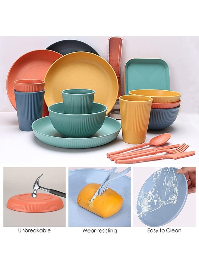Peachjoy 48pcs Unbreakable Dinnerware Sets for 4 People, Camping Plates and Bowls Set, Plastic Picnic Dinner Sets, Lightweight Colorful BBQ Plastic Serving Plates, Bowls, Cups,Cutlery Set, Forks,Tableware  - Image 5