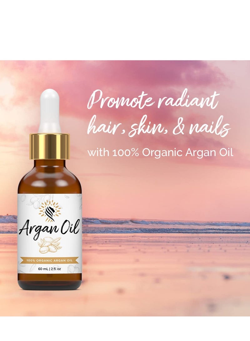Argan Cosmetics Argan Cosmetics 100% Pure Organic Moroccan Argan Oil for Hair, Skin, Nails, Cuticles, Face & Beards - Cold Pressed, Unscented - Filtered Through Cotton & Charcoal - All Natural Moisturizer - 2 Fl Oz - Image 2