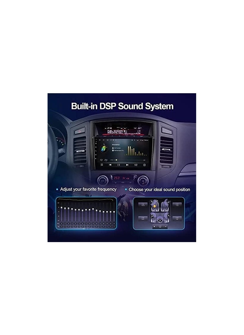Android Car Stereo for Mitsubishi Pajero 2006 To 2016 6GB RAM 128GB ROM Support SIM Card, Apple Carplay, MirrorLink WiFi BT, 9 Inch IPS Touch Screen with Backup Camera Included