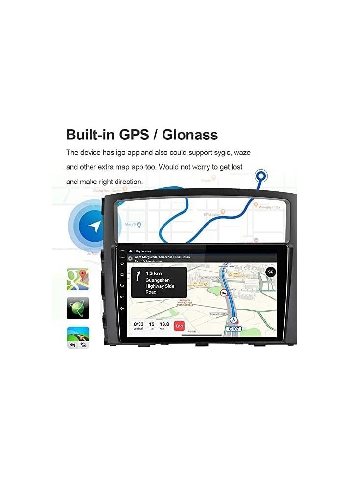 Android Car Stereo for Mitsubishi Pajero 2006 To 2016 6GB RAM 128GB ROM Support SIM Card, Apple Carplay, MirrorLink WiFi BT, 9 Inch IPS Touch Screen with Backup Camera Included