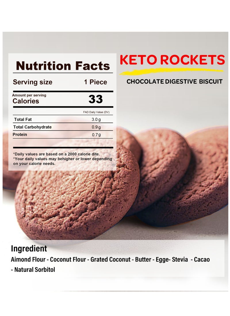 KETO ROCKETS Keto Rockets Digestive Biscuits in Chocolate Flavor, Made With Natural Ingredients - Gluten Free - Sugar Free - Low Calories - Suitable For Everyone Who Follows Healthy Lifestyle (2 pieces xpackage)  - Image 2