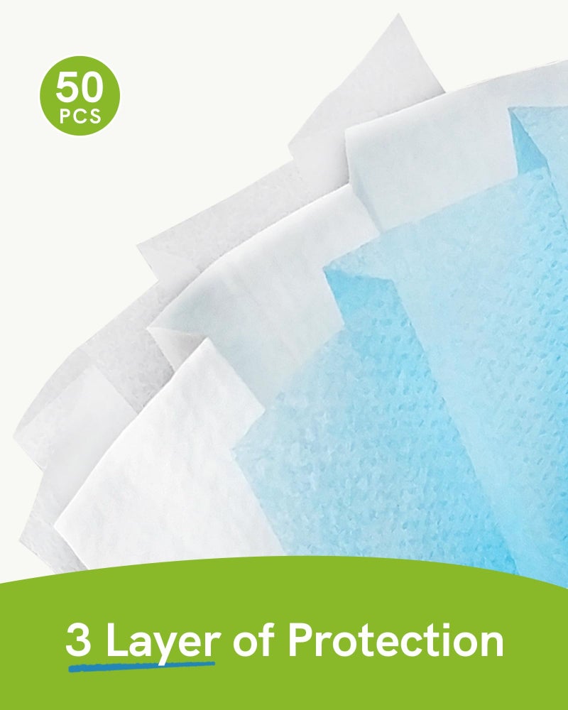 FriCARE Made in USA Disposable Face Masks, 3-Ply ASTM Level 3 Medical Grade, FSA/HSA Eligible, Breathable & Comfortable for Allergy/Sun Protection, 50 Pack Blue - Image 5