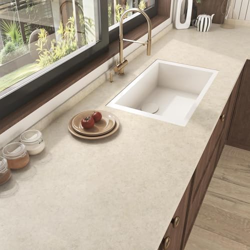 Wallderful Matte Beige Granite Wallpaper Peel and Stick Countertops Marble Contact Paper for Kitchen Bathroom Waterproof Self Adhesive Granite Vinyl Countertop Covers Backsplash Walls Film 15.75"x78" - Image 2